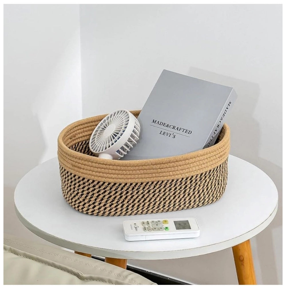 Cotton Oval Storage Rope Woven Baskets (Beige Black)