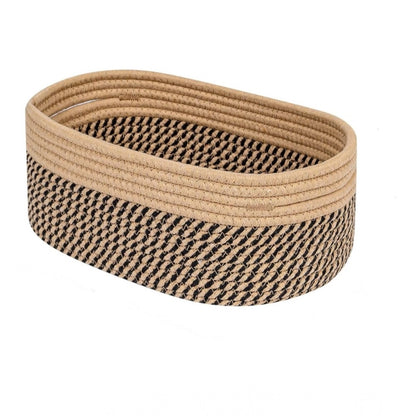 Cotton Oval Storage Rope Woven Baskets (Beige Black)