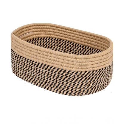 Cotton Oval Storage Rope Woven Baskets (Beige Black)